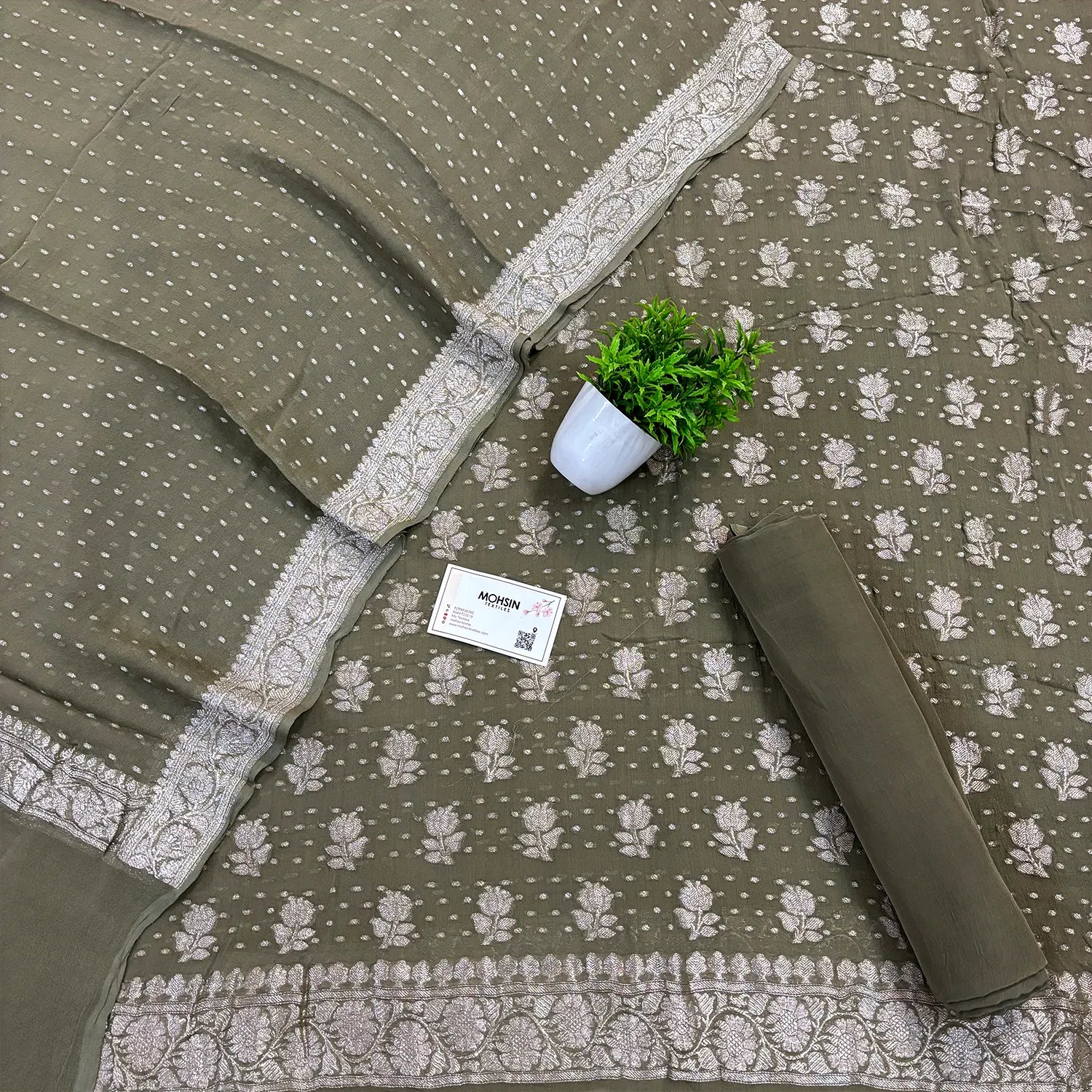 Mint Green Golden Zari Pure Georgette Silk Banarasi Suit