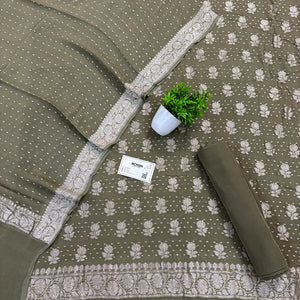 Mint Green Golden Zari Pure Georgette Silk Banarasi Suit