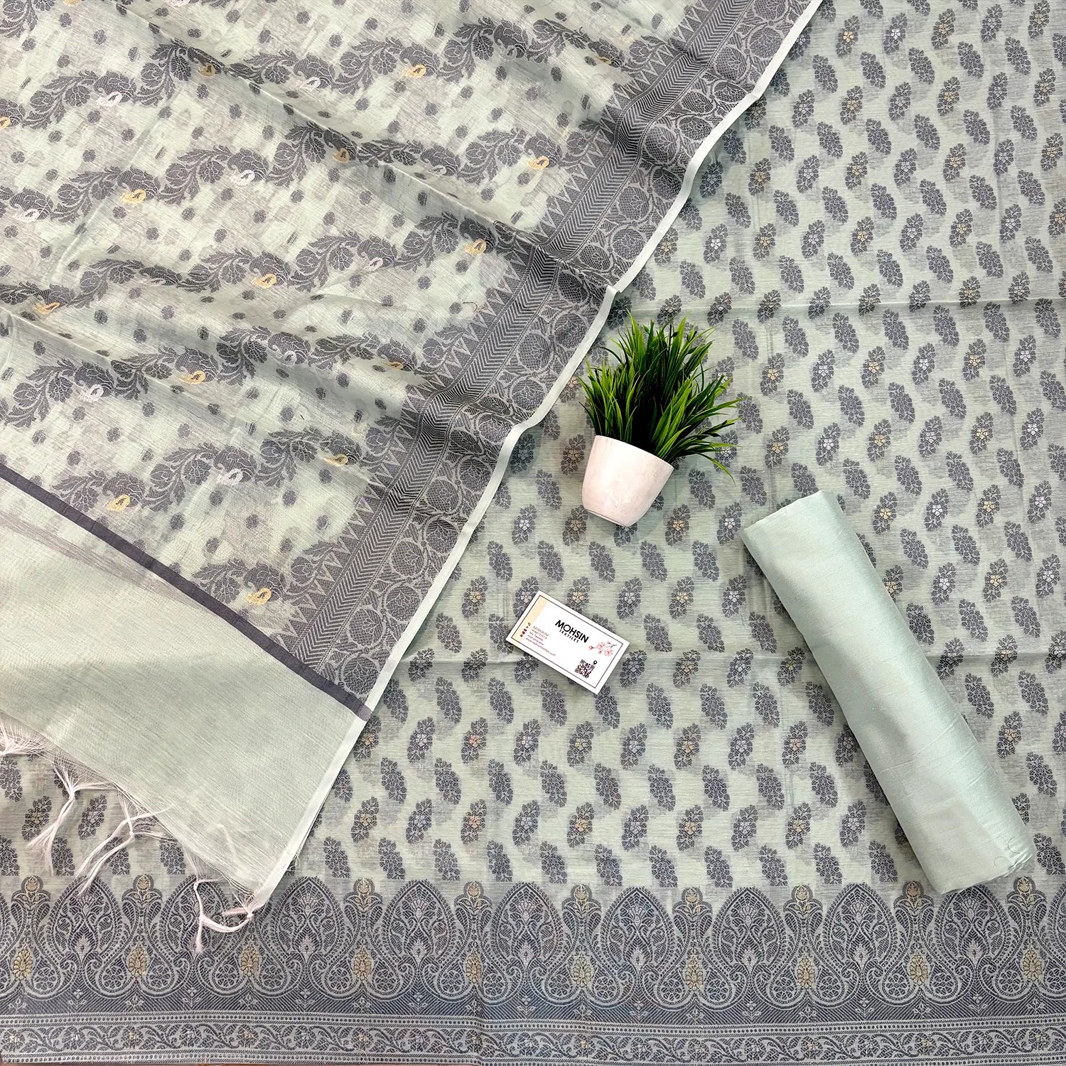 Mint Green Resham Zari Banarasi Silk Suit