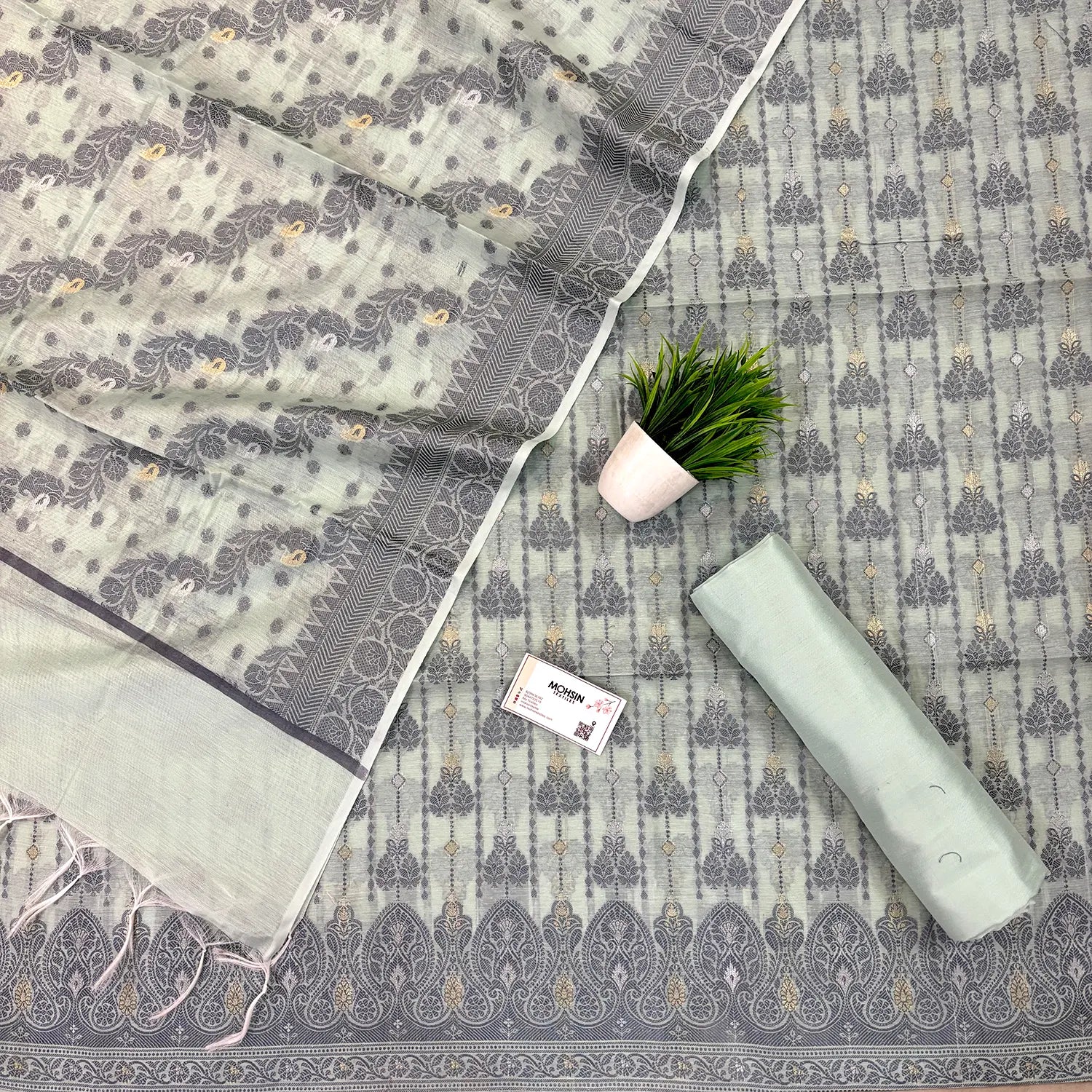 Mint Green Resham Zari Banarasi Silk Suit