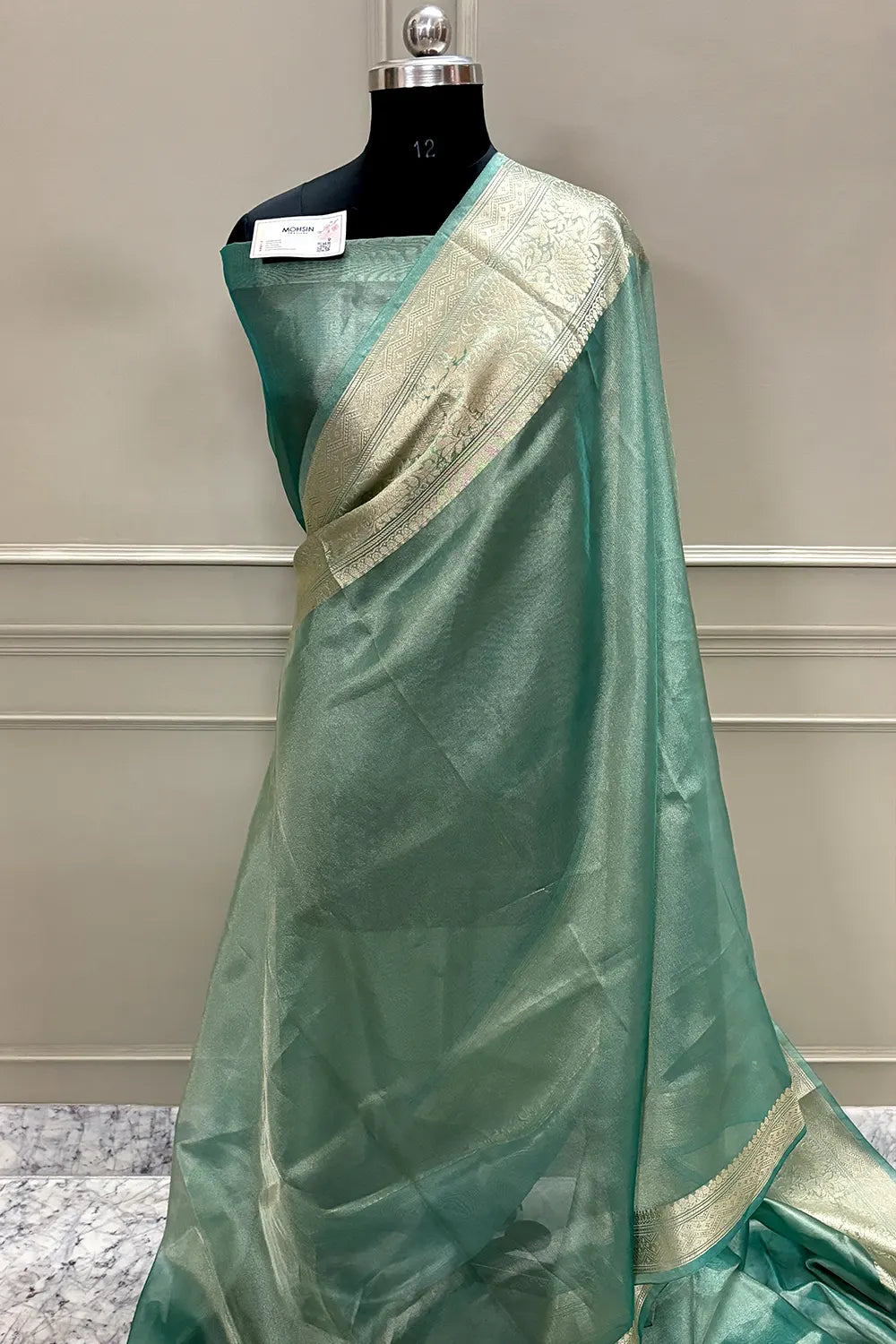 Mint Green Zari Tissue Silk Banarasi Saree