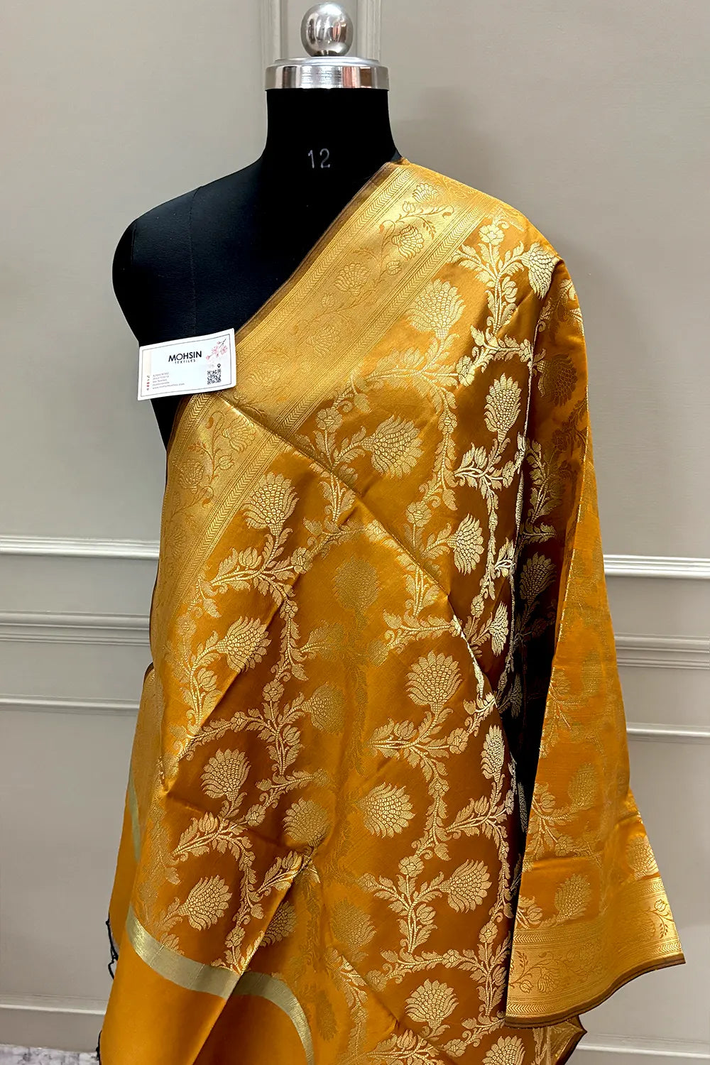 Mustard Golden Zari Satin Silk Banarasi Dupatta