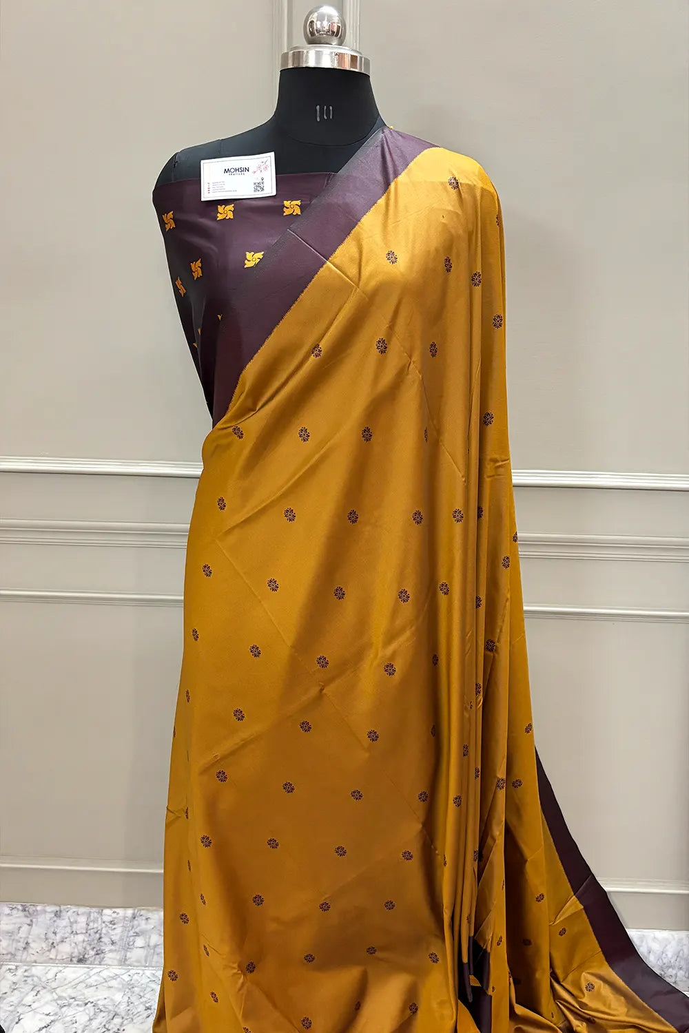 Mustard and Wine Resham Zari Butter Silky Banarasi Saree