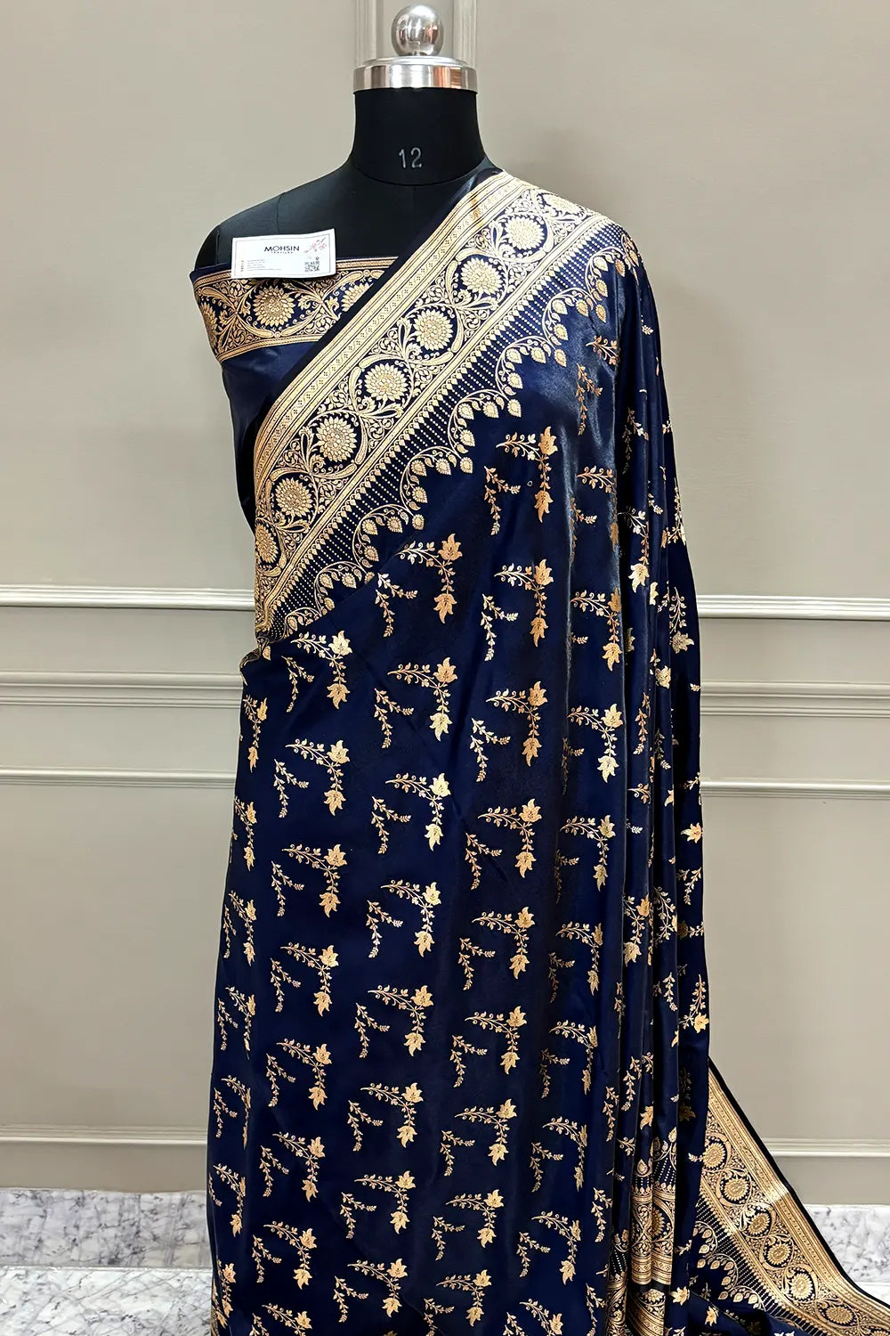 Navy Blue Floranza Katan Silk Banarasi Saree