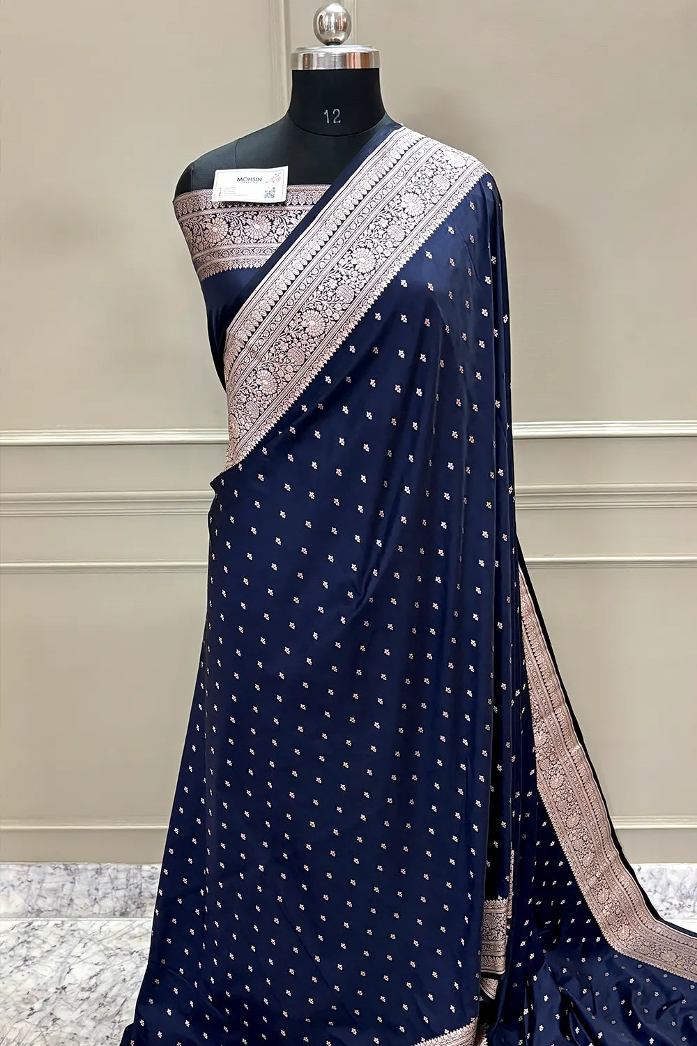 Navy Blue Golden Zari Katan Silk Banarasi Saree