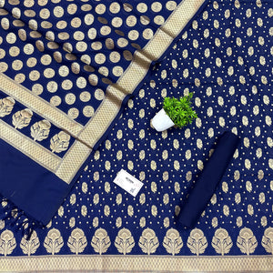 Navy Blue Golden Zari Katan Silk Banarasi Suit
