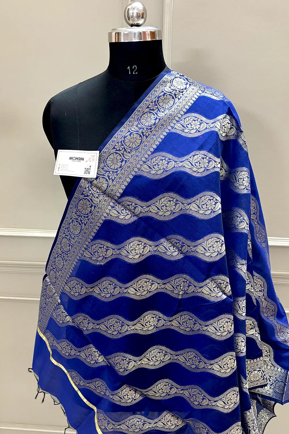 Navy Blue Golden Zari Banarasi Silk Dupatta