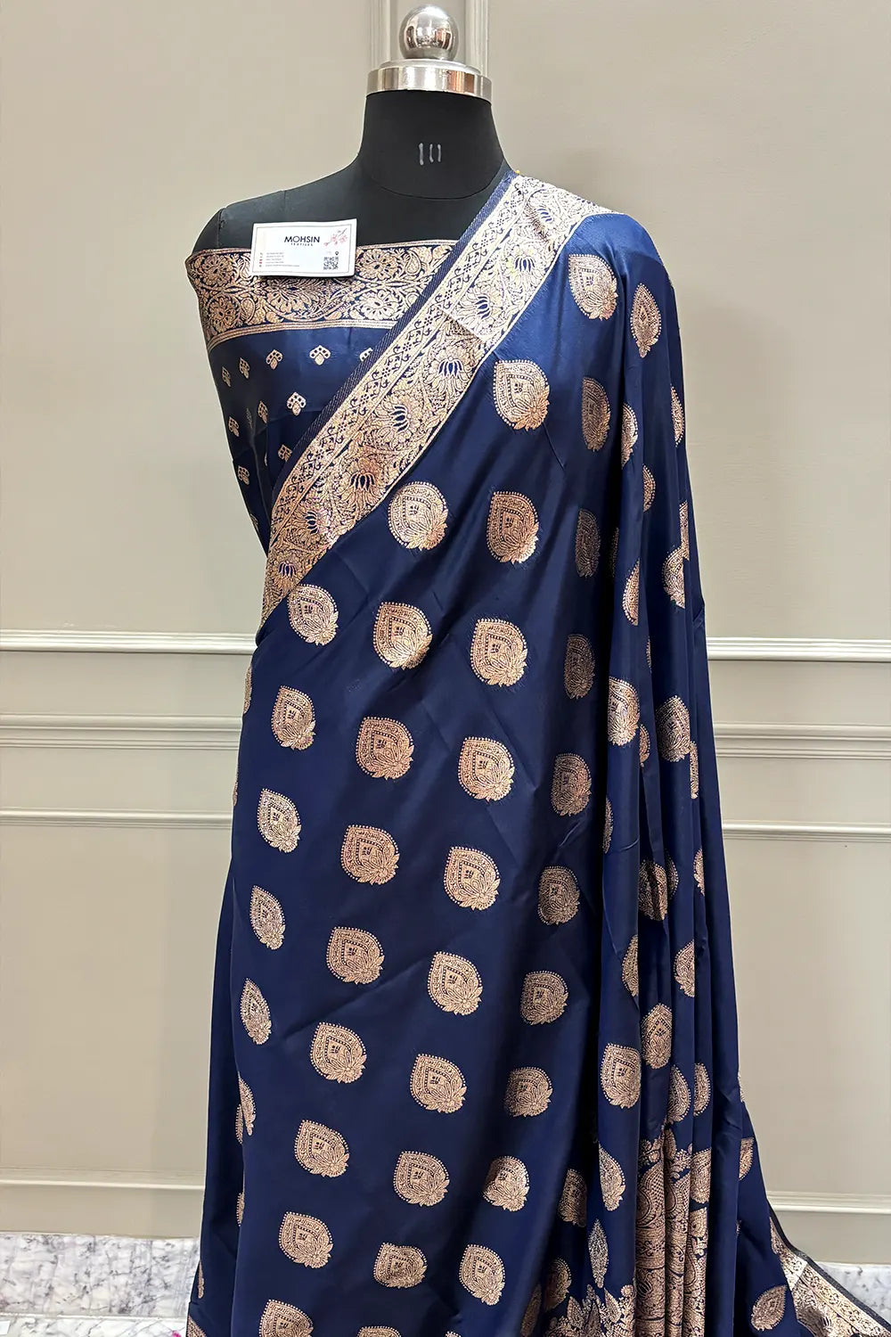 Navy Blue Golden Zari Silky Banarasi Saree