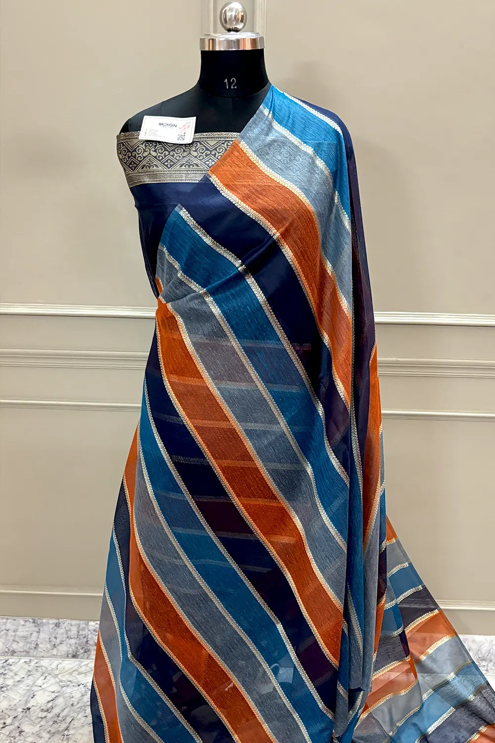 Navy Blue Resham Zari Chanderi Silk Banarasi Saree