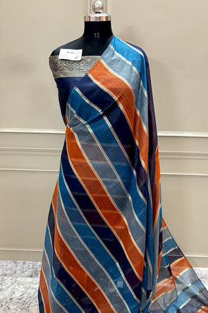 Navy Blue Resham Zari Chanderi Silk Banarasi Saree