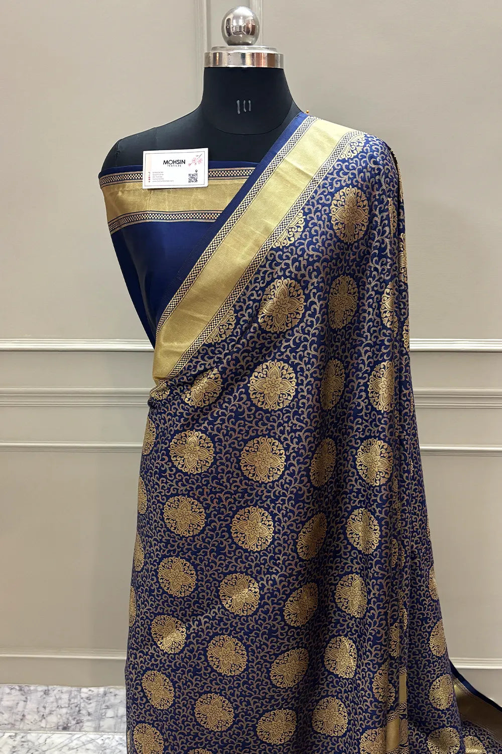 Navy Blue Resham Zari Silky Banarasi Saree