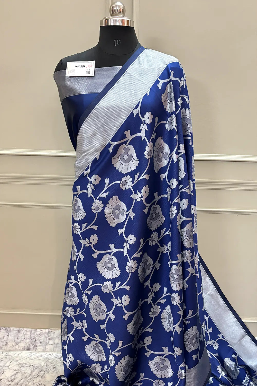 Navy Blue Resham Zari Silky Banarasi Saree