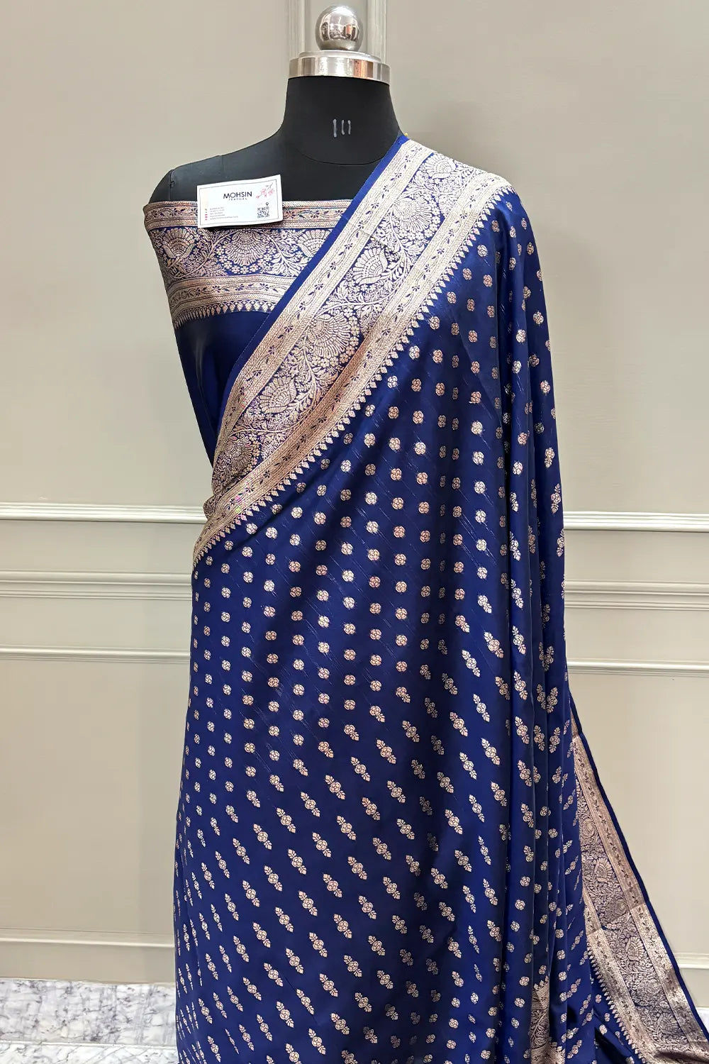 Navy Blue Resham Zari Silky Banarasi Saree