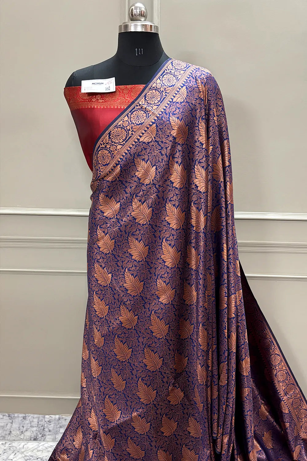 Navy Blue and Maroon Resham Zari Silky Banarasi Saree