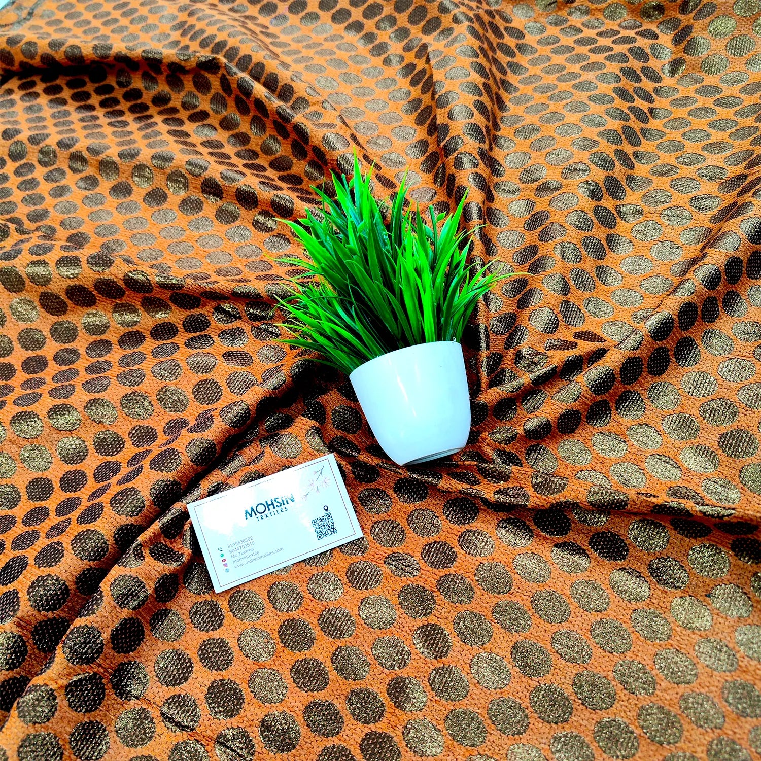 Orange Dollar Buti Shimmer Silk Banarasi Fabric