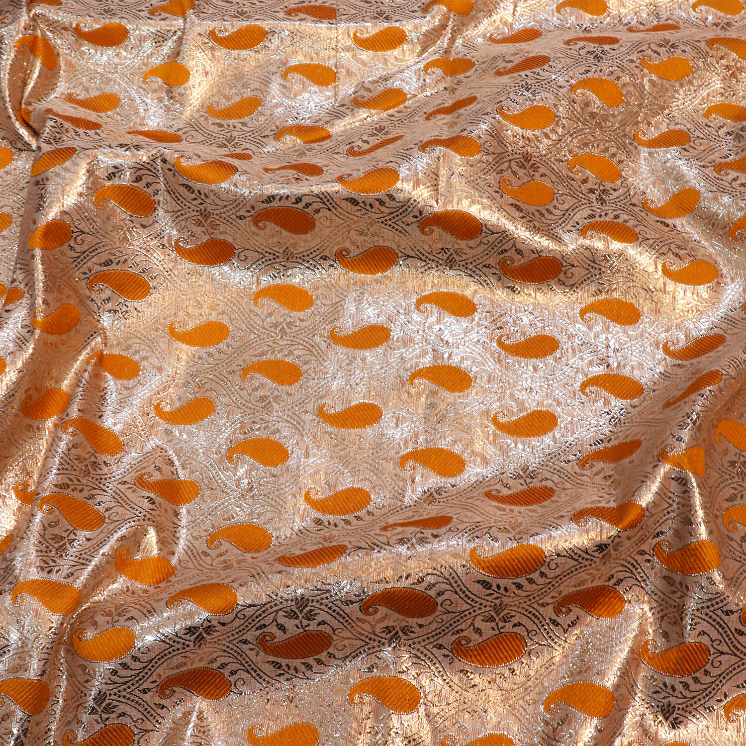 Orange Paisley Lorex and Resham Work Fabric
