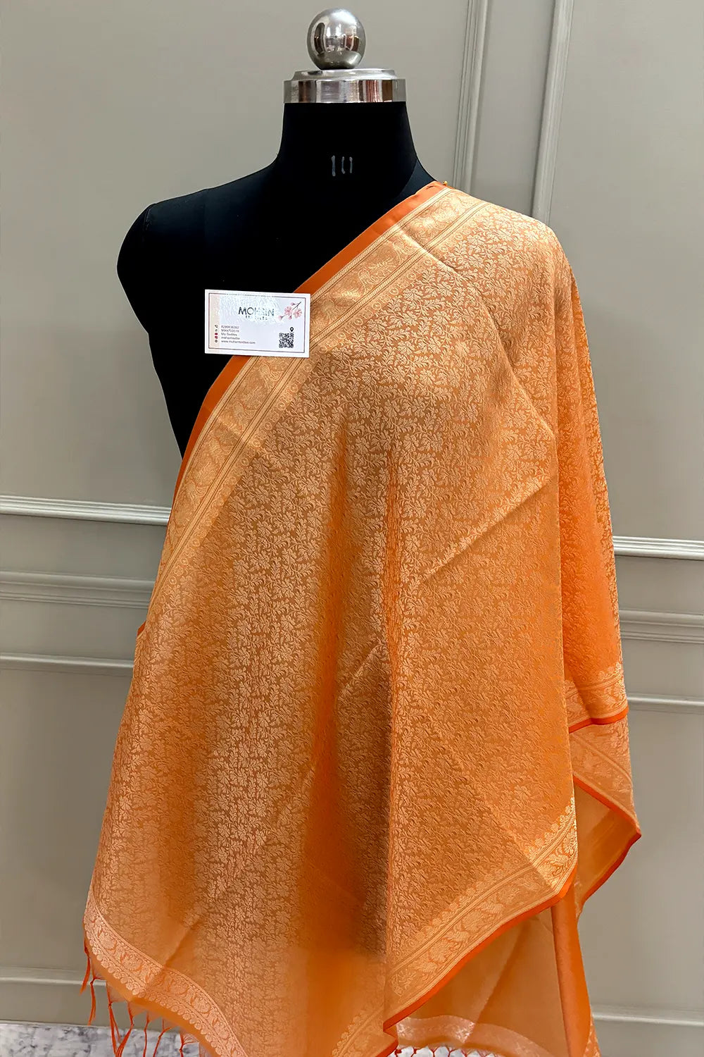 Orange Resham Zari Silk Banarasi Stole