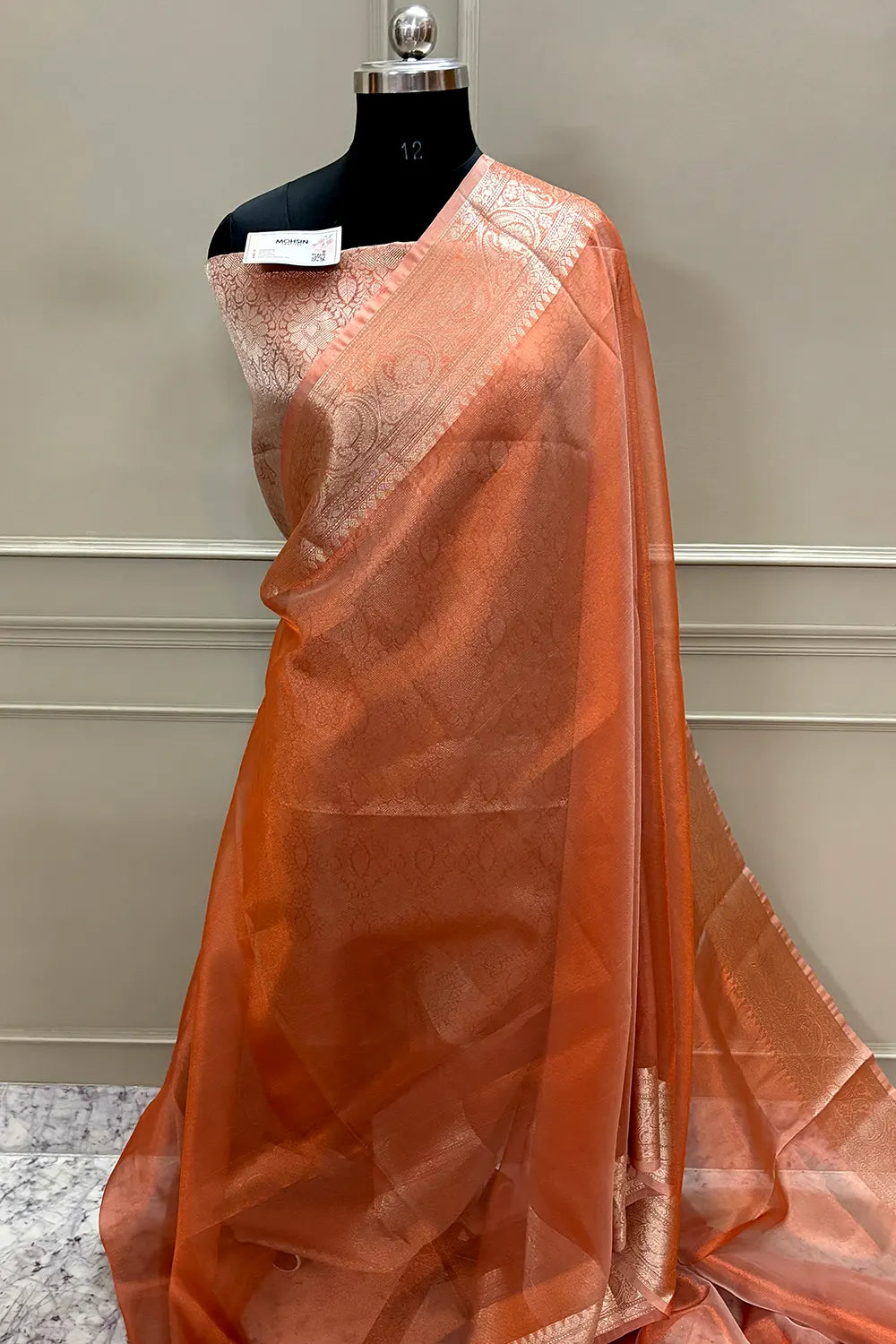 Orange Zari Tissue Silk Banarasi Saree
