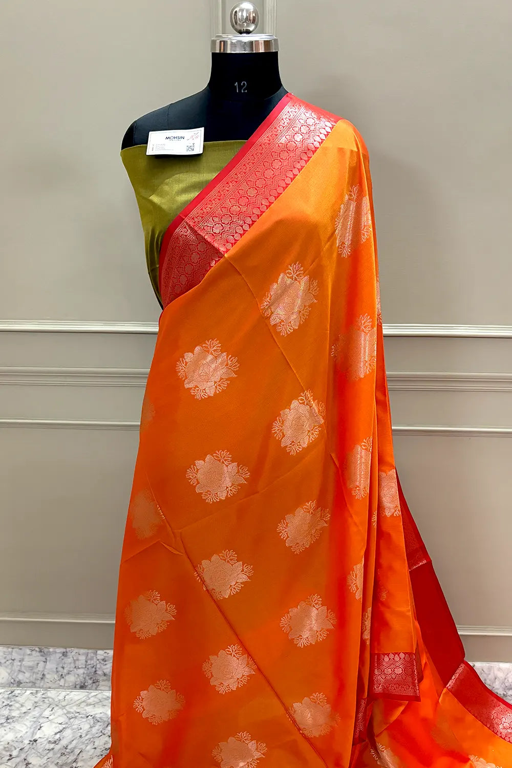 Orange and Mehendi Gulaboo Banarasi Silk Saree