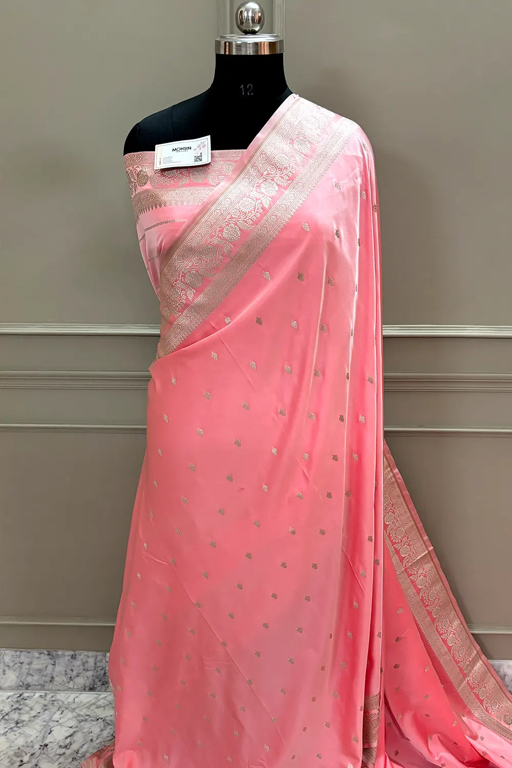 Peach Golden Zari Katan Silk Banarasi Saree