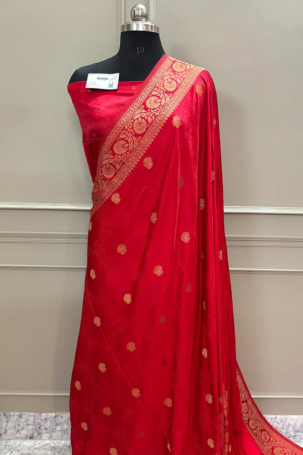 Peach Golden Zari Katan Silk Banarasi Saree