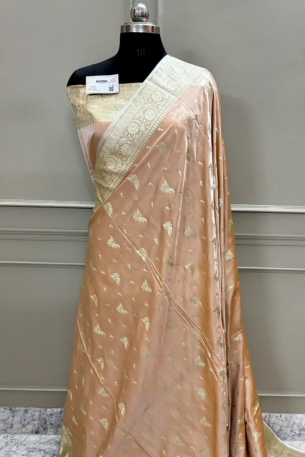 Peach Golden Zari Katan Silk Banarasi Saree
