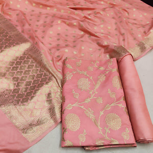 Peach Golden Zari Katan Silk Banarasi Suit