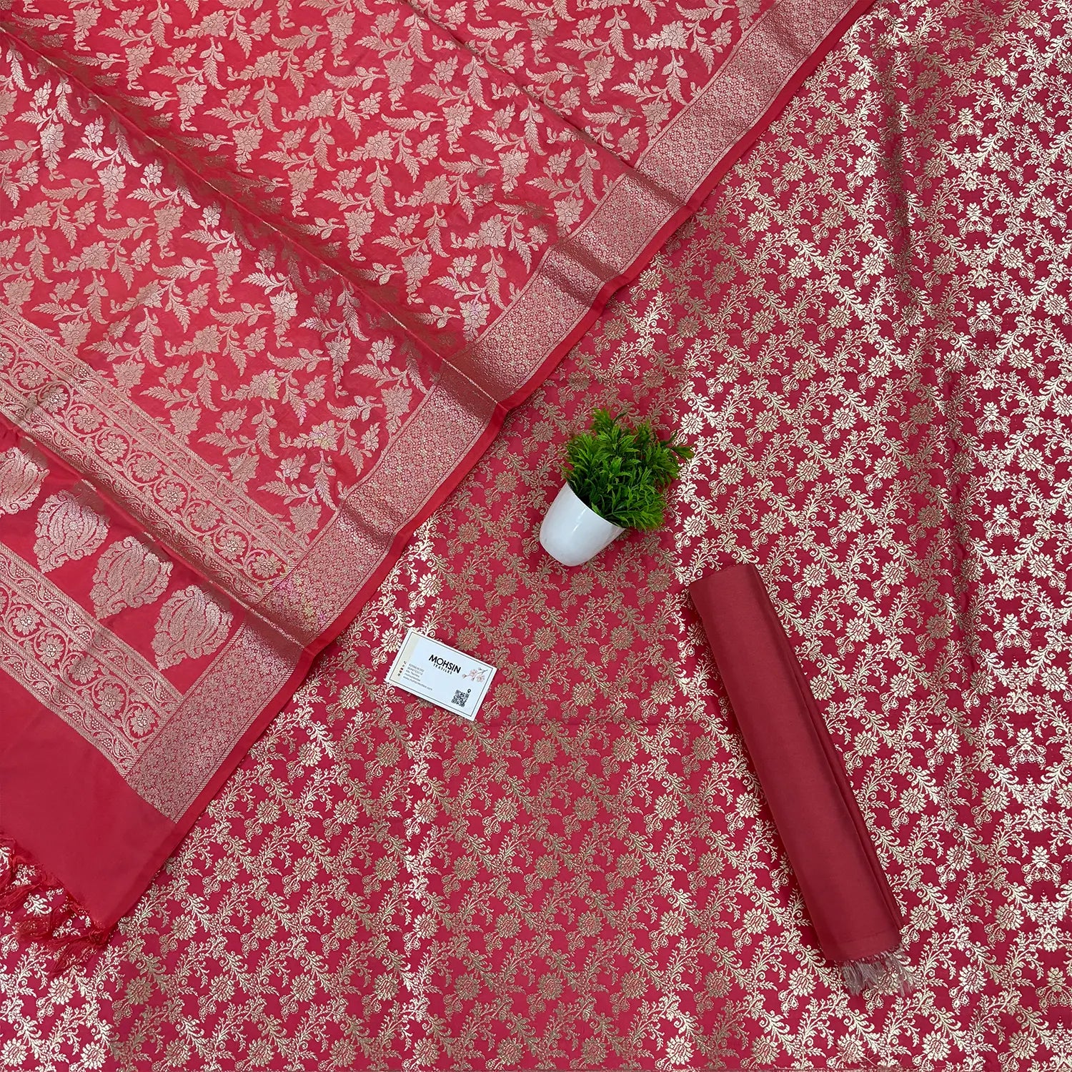 Peach Golden Zari Kimkhab Silk Banarasi Suit