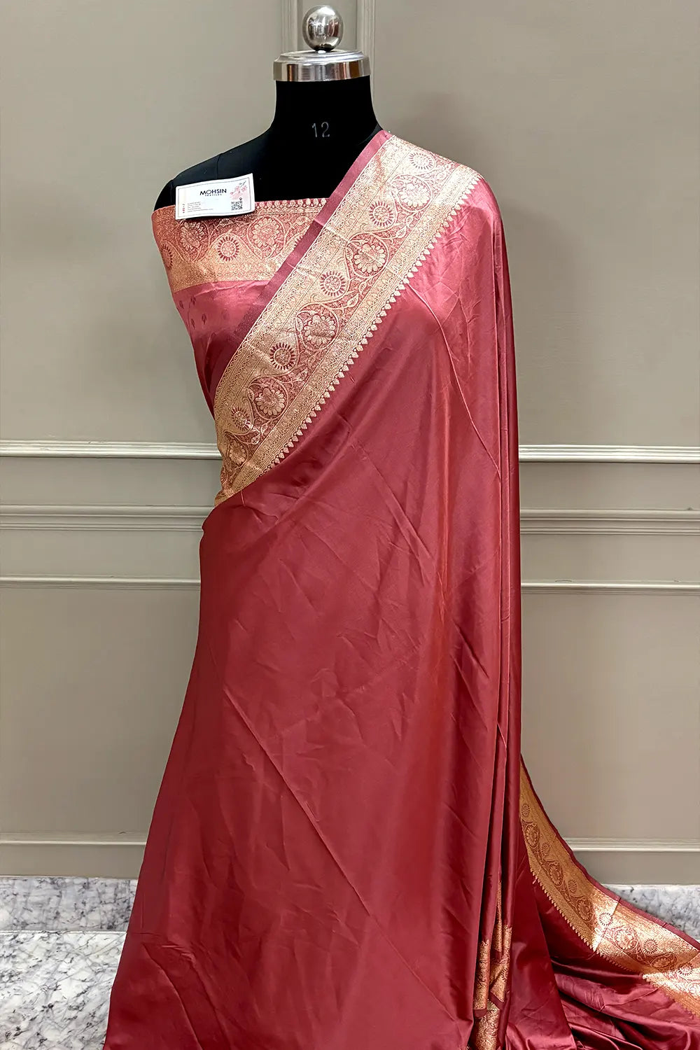 Peach Plain Katan Silk Banarasi Saree
