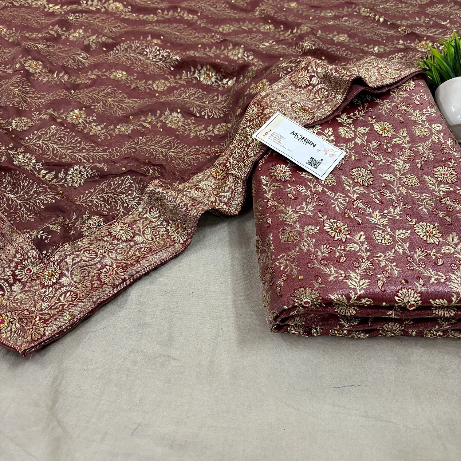 Peach Stone Work Kimkhab Silk Banarasi Gharara