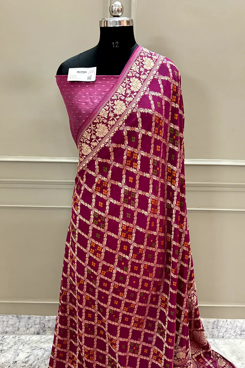 Pink Bandhej Georgette Silk Banarasi Saree