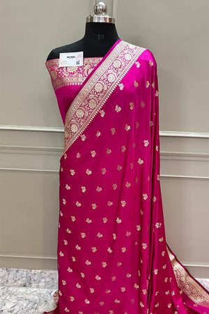 Pink Chaman Buti Katan Silk Banarasi Saree