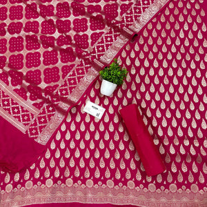 Pink Golden Zari Pure Georgette Silk Banarasi Suit