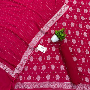 Pink Golden Zari Pure Georgette Silk Banarasi Suit