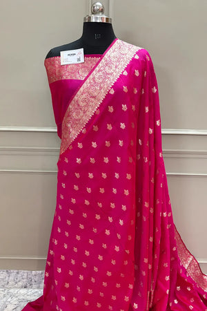 Pink Golden Zari Resham Silk Banarasi Saree