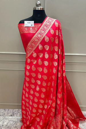 Pink Golden Zari Silky Banarasi Saree
