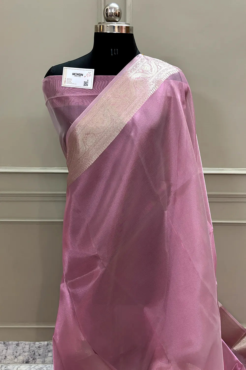 Pink Golden Zari Tissue Silk Banarasi Saree