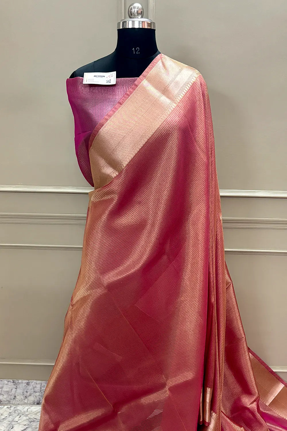 Pink Golden Zari Tissue Silk Banarasi Saree