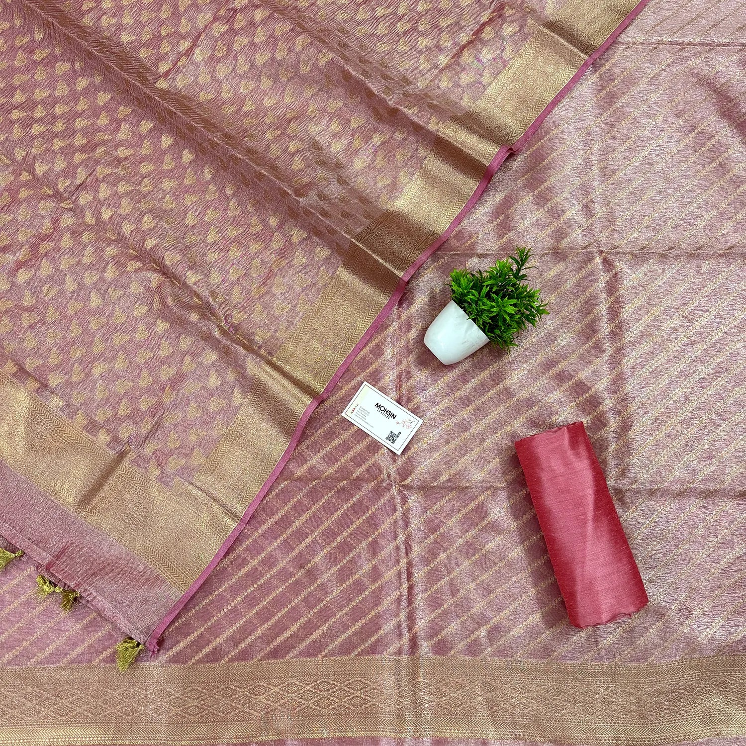 Pink Golden Zari Tissue Silk Banarasi Suit