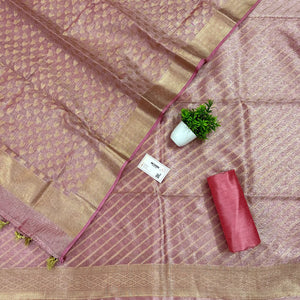 Pink Golden Zari Tissue Silk Banarasi Suit