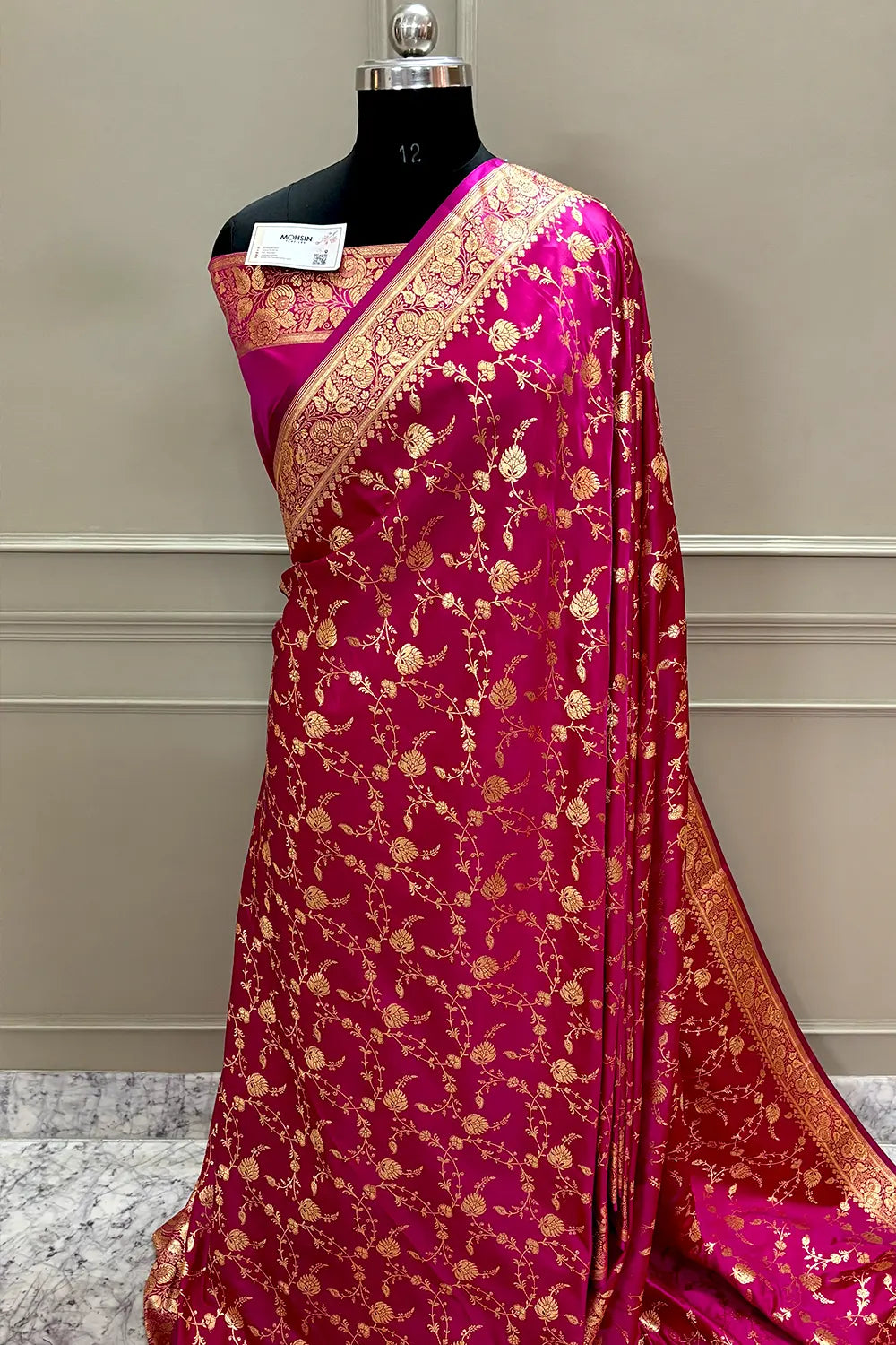 Pink Jangla Katan Silk Banarasi Saree