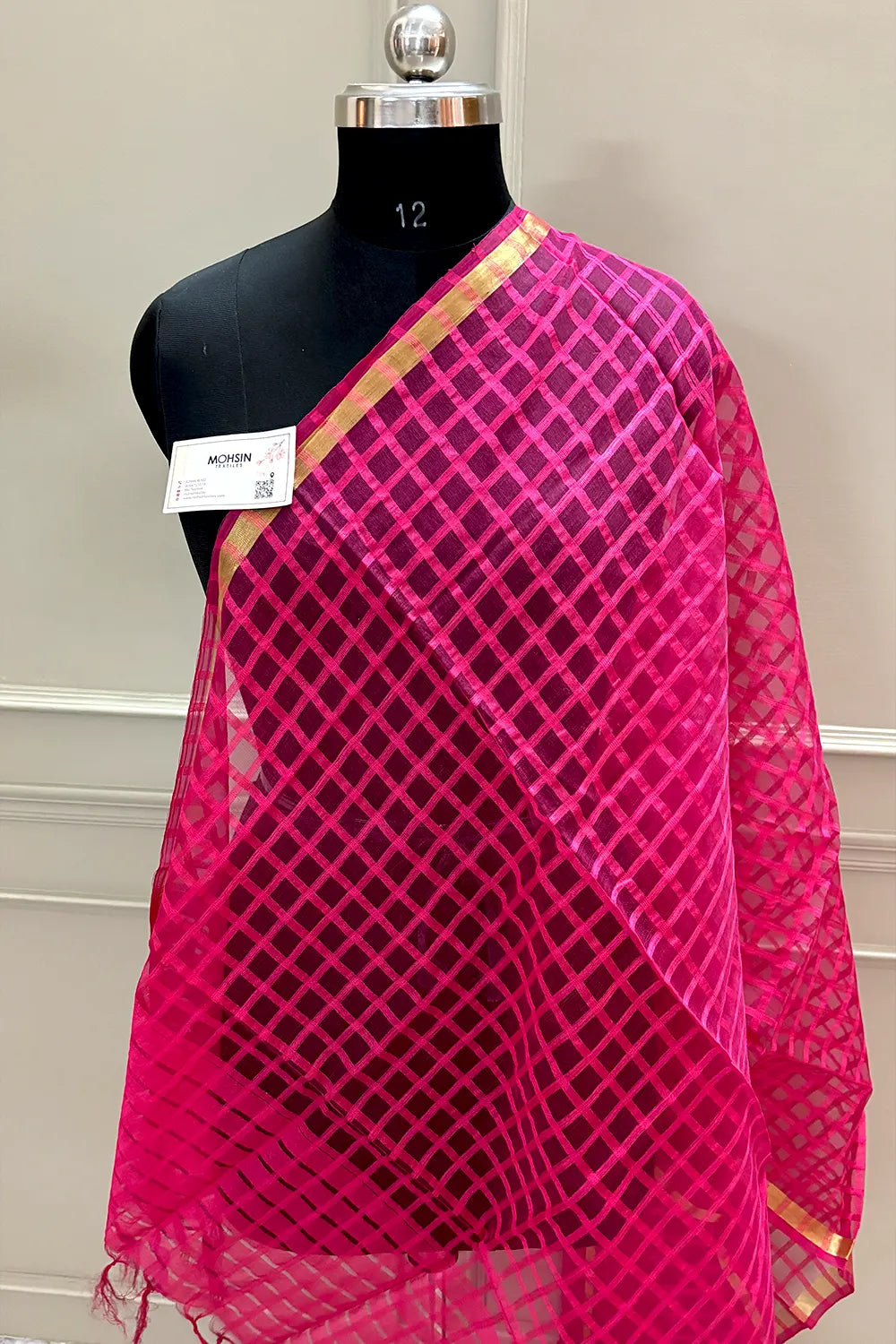 Pink Zari Patti Banarasi Silk Dupatta