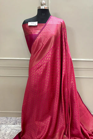 Pink Resham Zari Silky Banarasi Saree