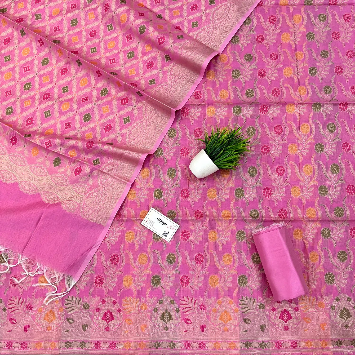 Pink Yoga Jaal Cotton Silk Banarasi Suit