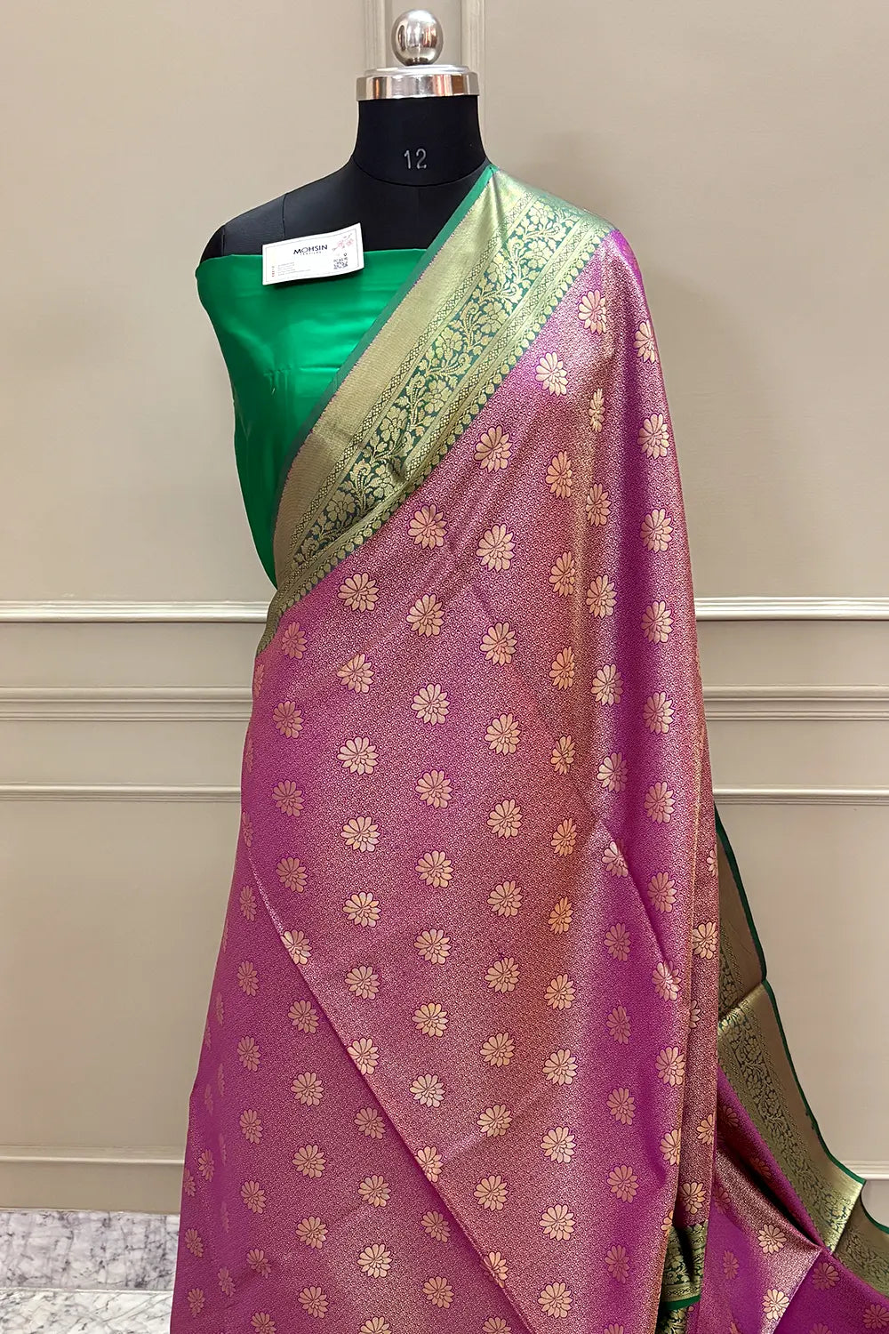 Pink and Green Brocade Banarasi Silk Saree