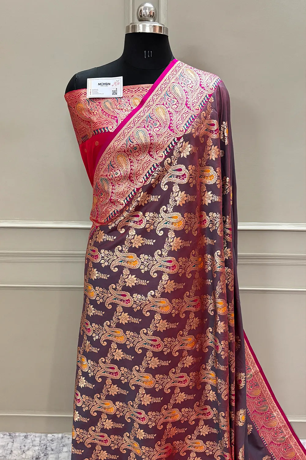 Pink and Purple Golden Zari Silky Banarasi Saree