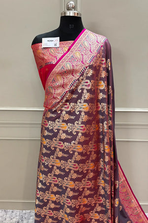 Pink and Purple Golden Zari Silky Banarasi Saree
