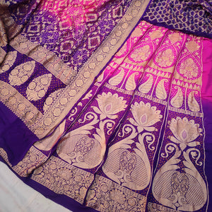 Pink and Purple Handloom Georgette Silk Bandhej Lahenga