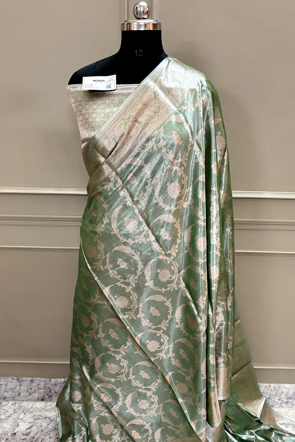 Pista Golden Zari Tissue Silk Banarasi Saree