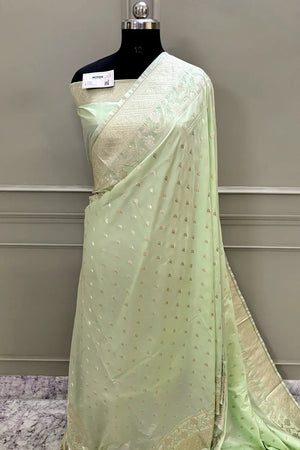 Pista Mahinki Buti Katan Silk Banarasi Saree